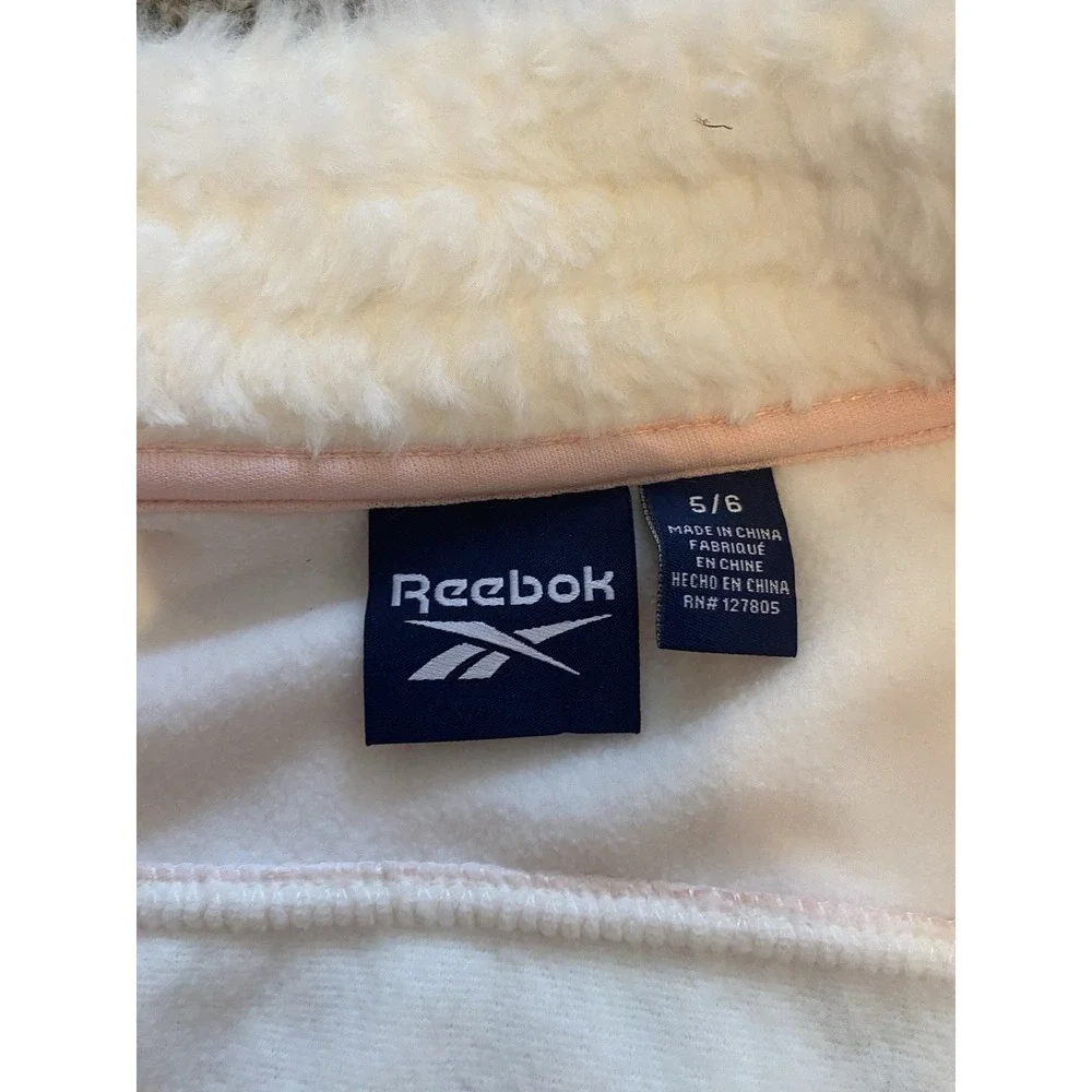 Reebok Coat Jacket Girls 5/6 White Pink Fleece NEW 95$ Zipper Mock Neck